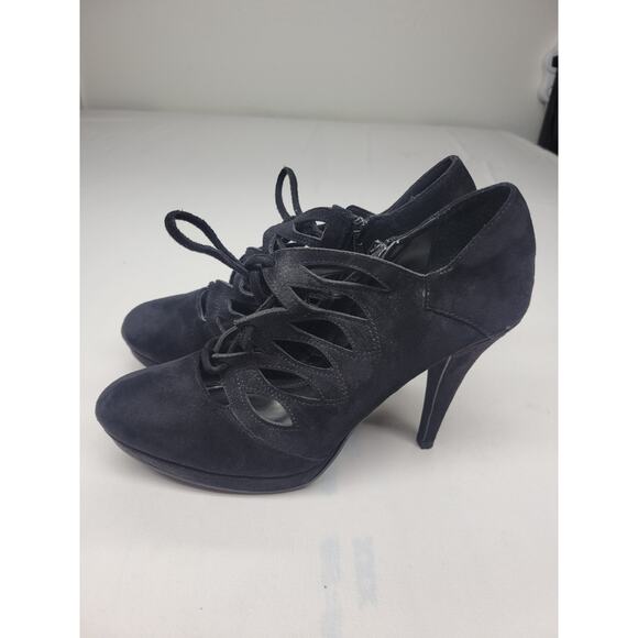 Impo Womens Heels Size 8.5M Faux Suede Black Lace Up Side Zipper Closed Toe - Picture 2 of 12